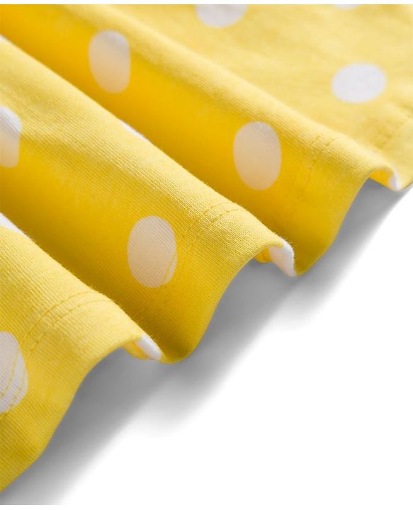 Babyhug Single Jersey Knit Half Sleeves Frock With Polka Dot Print & Bow Applique - Yellow