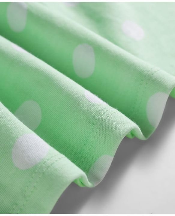 Babyhug Single Jersey Knit Half Sleeves Polka Dots Printed Frock with Bow Applique - Sea Green
