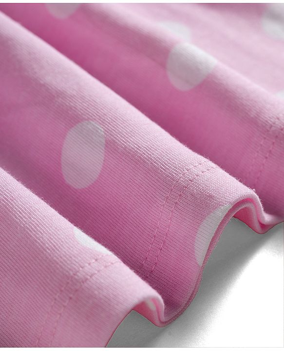 Babyhug 100% Cotton Knit Half Sleeves Polka Dots Printed Frock With Bow Applique - Pink