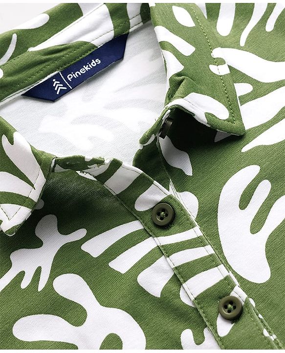 Pine Kids Cotton Knit Half Sleeves Frock With Leaf Print - Multicolor