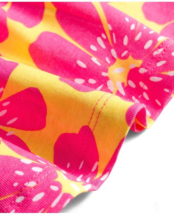 Pine Kids Cotton Knit One Piece Dresses/Frocks with Puff Sleeves, Round Neck, Floral Print Multi Colors 4-5 Years
