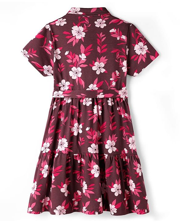 Pine Kids Cotton Knit Half Sleeves Frock With Floral Print - Multicolor