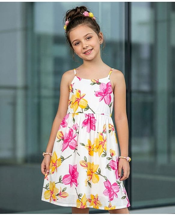 Pine Kids 100% Cotton Woven Sleeveless Floral Printed Frock - Multicolour