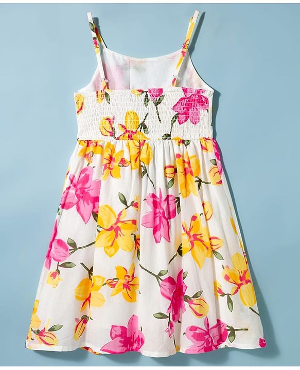 Pine Kids 100% Cotton Woven Sleeveless Floral Printed Frock - Multicolour