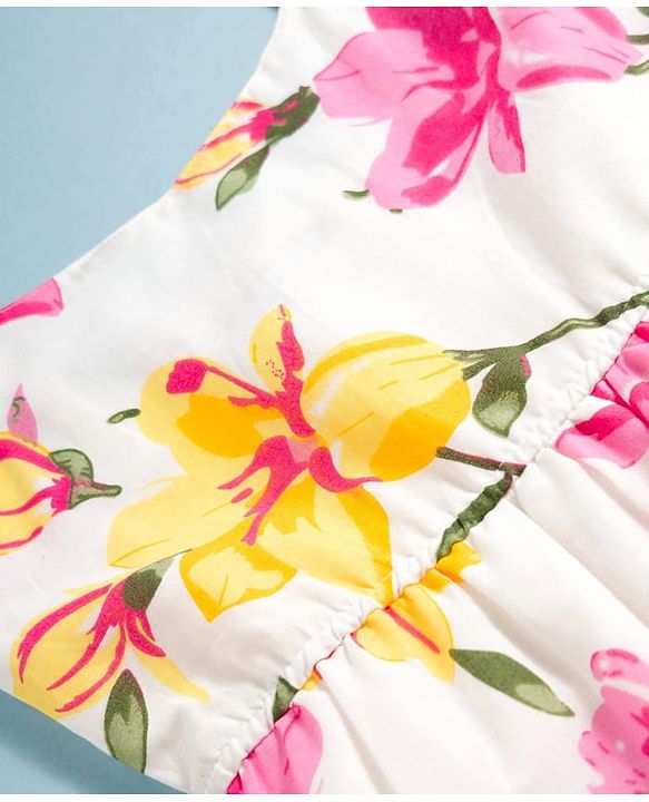 Pine Kids 100% Cotton Woven Sleeveless Floral Printed Frock - Multicolour