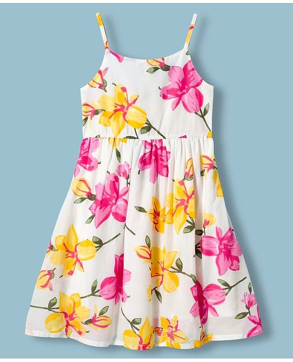 Pine Kids 100% Cotton Woven Sleeveless Floral Printed Frock - Multicolour