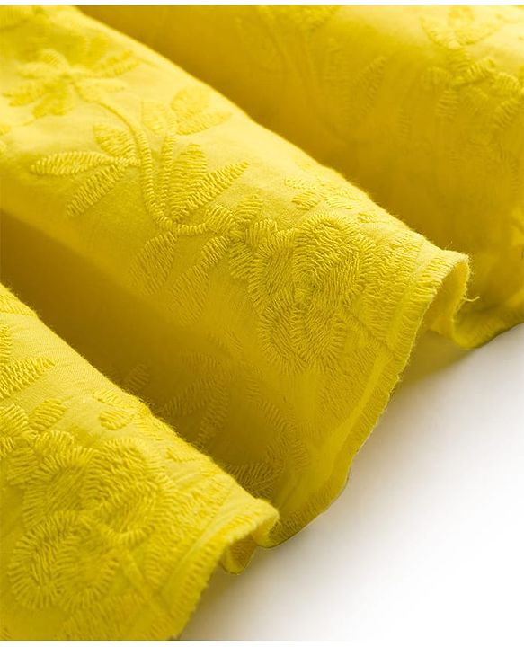 Pine Kids 100% Cotton Woven Sleeveless Frock With Floral Embroidery - Yellow
