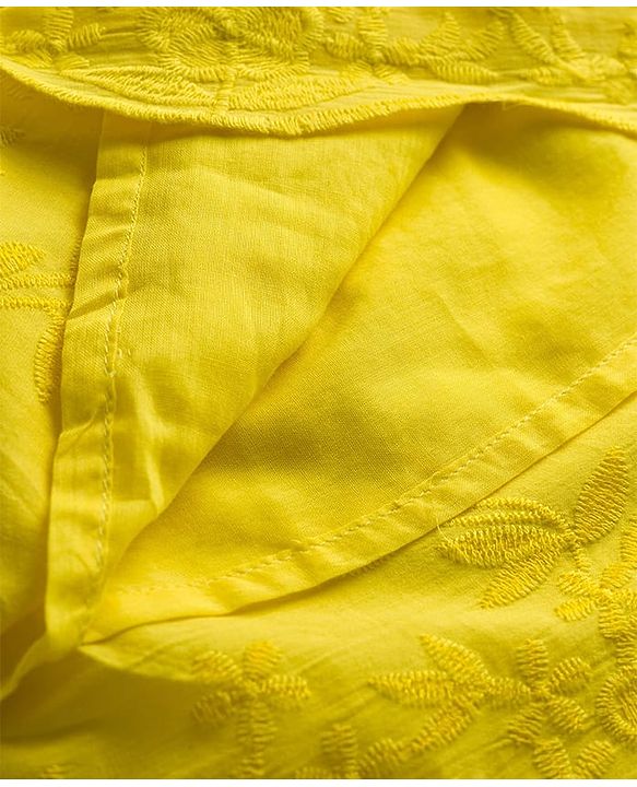 Pine Kids 100% Cotton Woven Sleeveless Frock With Floral Embroidery - Yellow