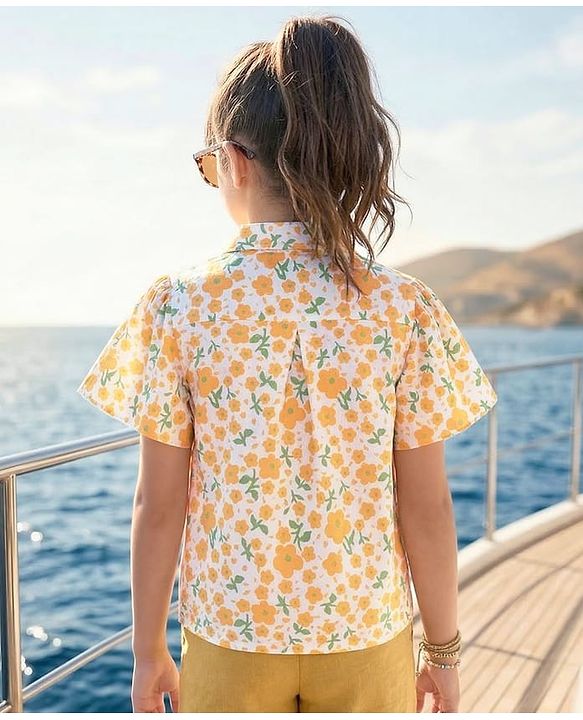 Pine Kids Cotton Knit Half Sleeves Floral Printed Top - Multicolor
