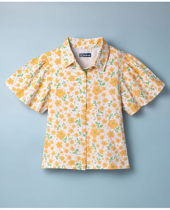 Pine Kids Cotton Knit Half Sleeves Floral Printed Top - Multicolor