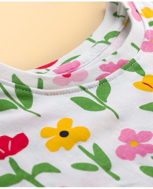 Pine Kids 100% Cotton Knit Sleeveless Floral Printed Top - Multicolour