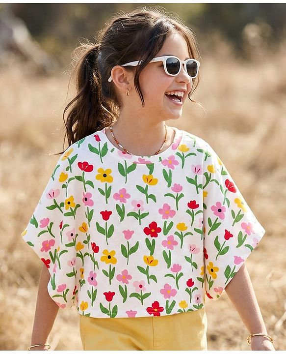 Pine Kids 100% Cotton Knit Sleeveless Floral Printed Top - Multicolour