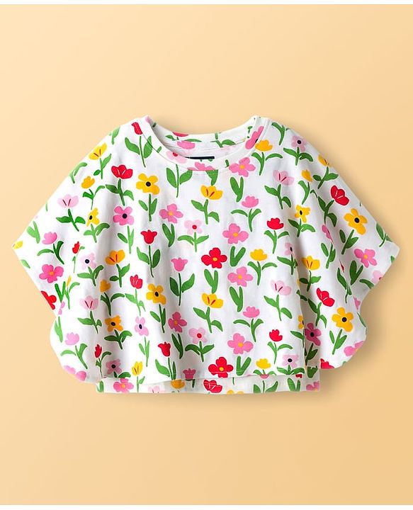 Pine Kids 100% Cotton Knit Sleeveless Floral Printed Top - Multicolour