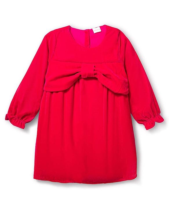 Babyhug Cotton Woven Full Sleeves Solid Color Frock with Headband & Bow Applique - Red