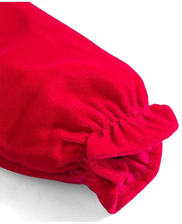 Babyhug Cotton Woven Full Sleeves Solid Color Frock with Headband & Bow Applique - Red