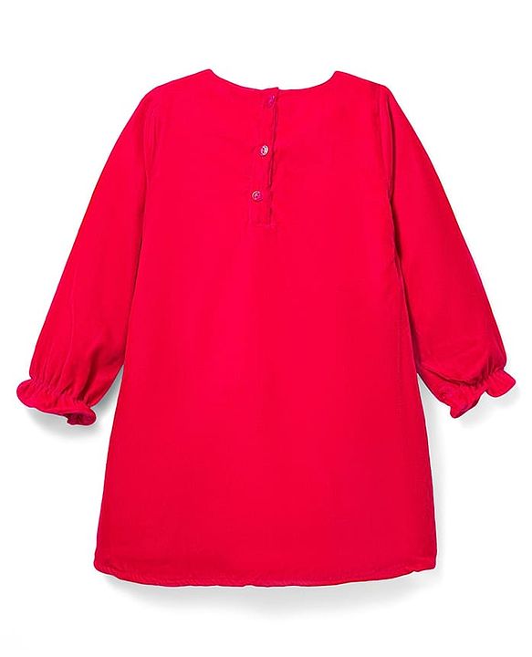 Babyhug Cotton Woven Full Sleeves Solid Color Frock with Headband & Bow Applique - Red