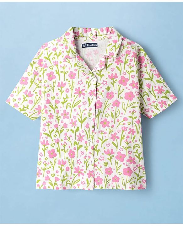 Pine Kids Cotton Knit Top Half Sleeves Shirt Style with Floral Print Multi Colors 4-5 Years