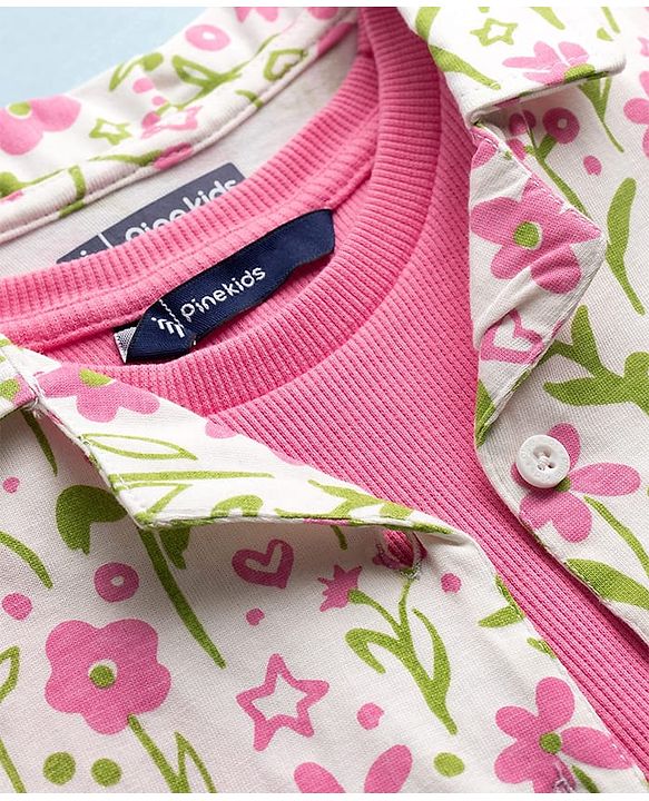 Pine Kids Cotton Knit Top Half Sleeves Shirt Style with Floral Print Multi Colors 4-5 Years