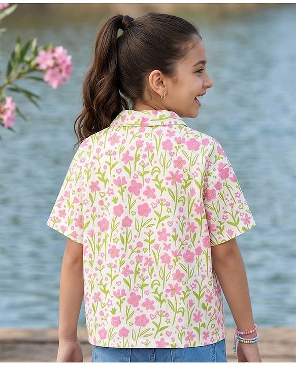 Pine Kids Cotton Knit Top Half Sleeves Shirt Style with Floral Print Multi Colors 4-5 Years
