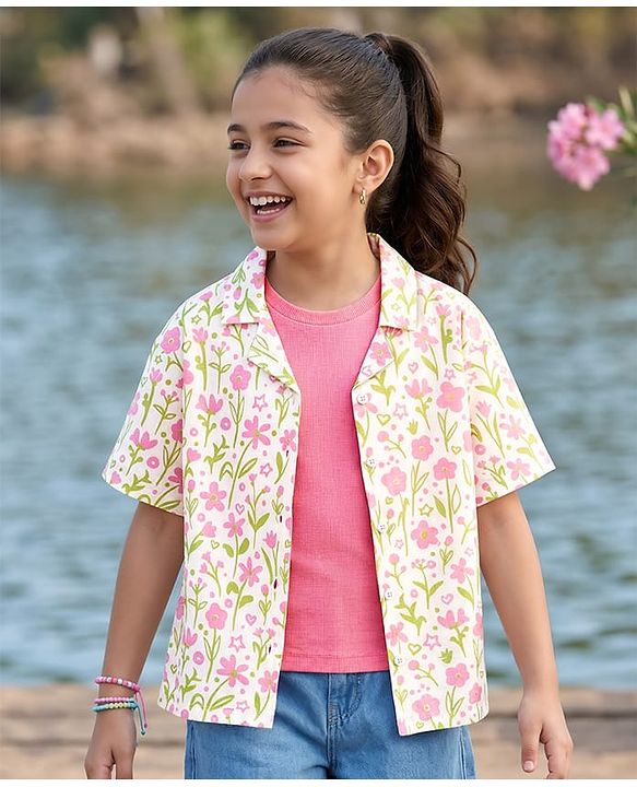 Pine Kids Cotton Knit Top Half Sleeves Shirt Style with Floral Print Multi Colors 4-5 Years