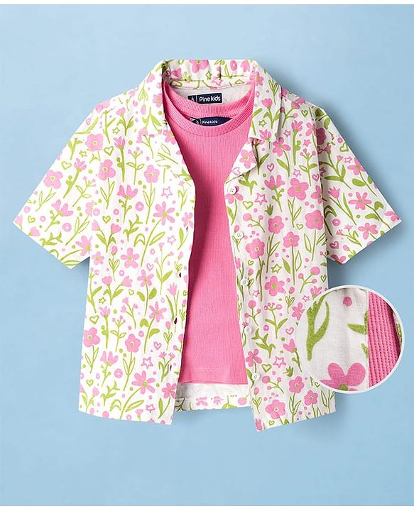 Pine Kids Cotton Knit Top Half Sleeves Shirt Style with Floral Print Multi Colors 4-5 Years
