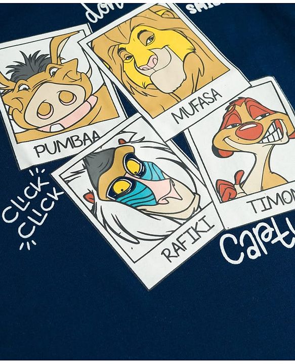 Pine Kids Disney Single Jersey Knit Half Sleeves T-Shirt & Shorts Night Suit with Simba & Friends Graphic - Navy Blue