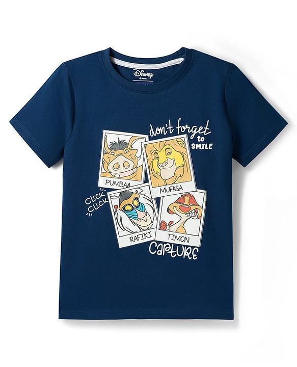 Pine Kids Disney Single Jersey Knit Half Sleeves T-Shirt & Shorts Night Suit with Simba & Friends Graphic - Navy Blue
