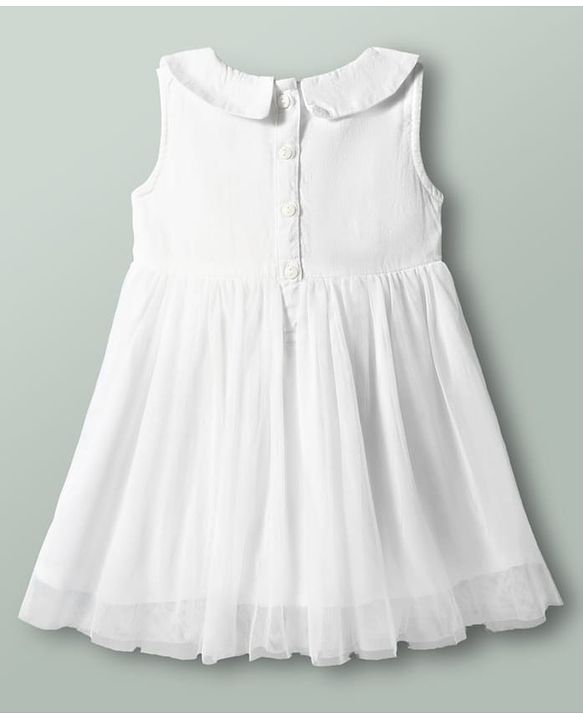 Babyhug 100% Cotton Woven Sleeveless Embroidered Frock With Headband - White