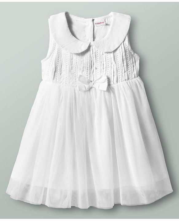 Babyhug 100% Cotton Woven Sleeveless Embroidered Frock With Headband - White