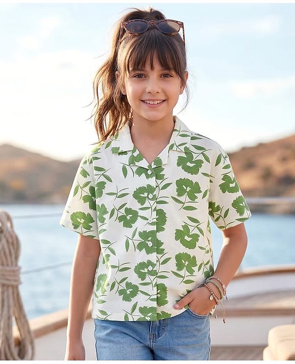Pine Kids Cotton Knit Half Sleeves Shirt With Floral Print - Multicolor
