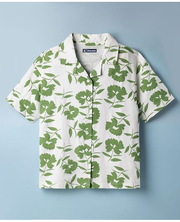 Pine Kids Cotton Knit Half Sleeves Shirt With Floral Print - Multicolor