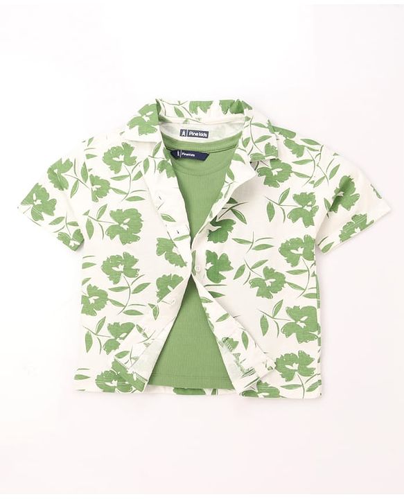 Pine Kids Cotton Knit Half Sleeves Shirt With Floral Print - Multicolor