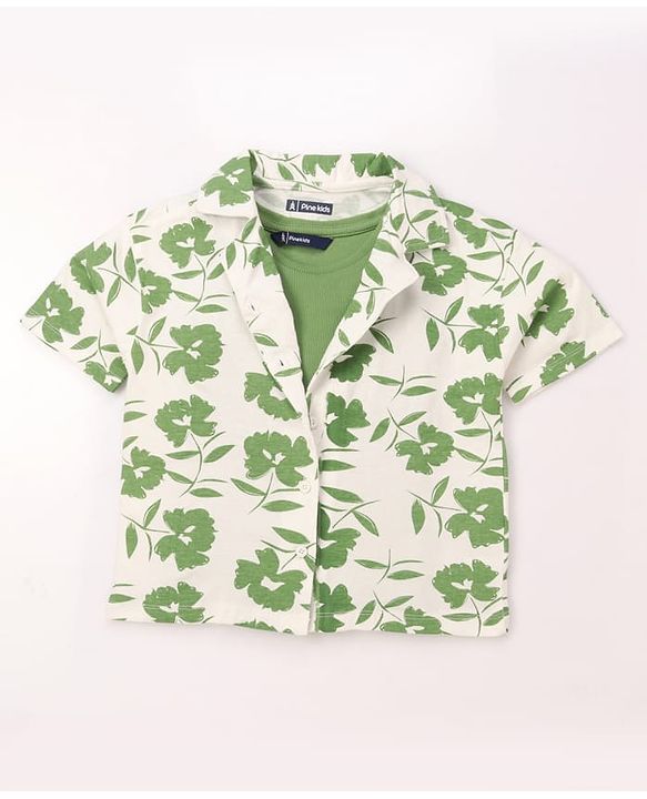 Pine Kids Cotton Knit Half Sleeves Shirt With Floral Print - Multicolor