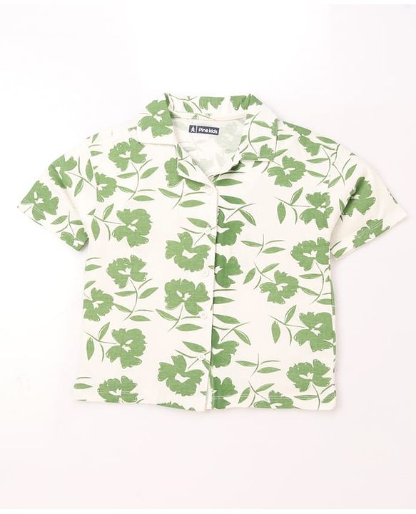 Pine Kids Cotton Knit Half Sleeves Shirt With Floral Print - Multicolor