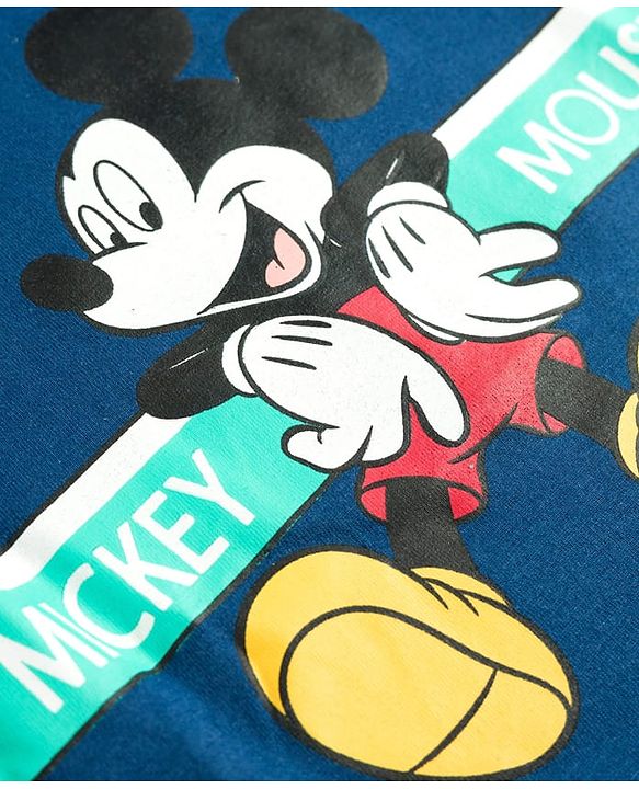 Babyhug Disney Single Jersey Knit Half Sleeves T-Shirt & Shorts Night Suit With Mickey Mouse Graphics - Navy Blue