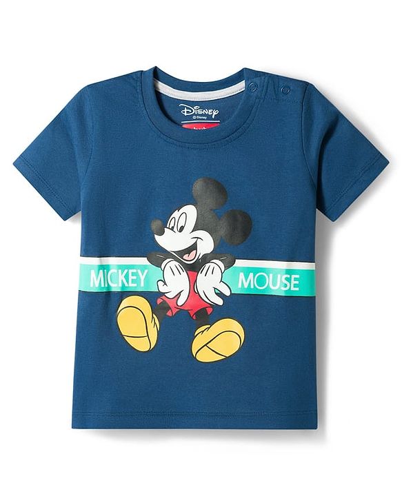 Babyhug Disney Single Jersey Knit Half Sleeves T-Shirt & Shorts Night Suit With Mickey Mouse Graphics - Navy Blue