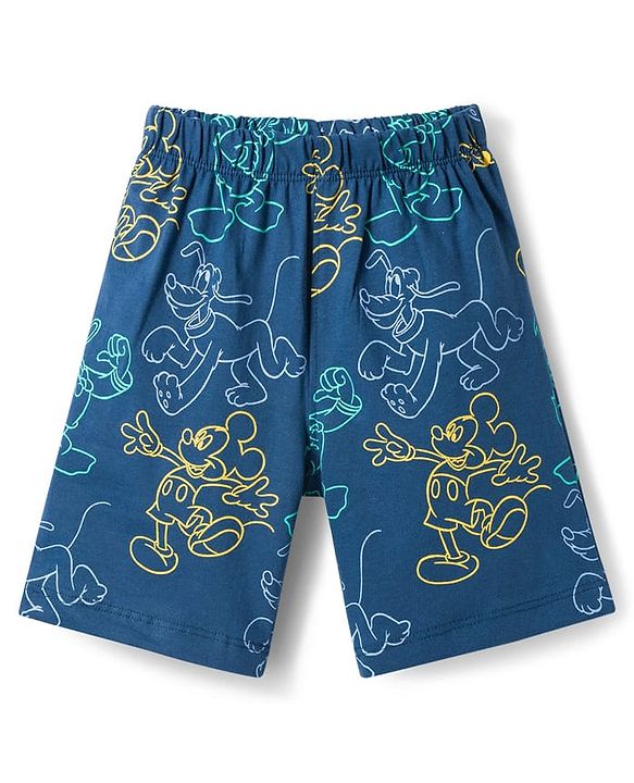 Babyhug Disney Single Jersey Knit Half Sleeves T-Shirt & Shorts Night Suit With Mickey Mouse Graphics - Navy Blue