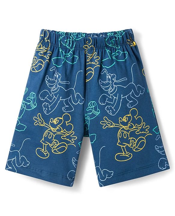 Babyhug Disney Single Jersey Knit Half Sleeves T-Shirt & Shorts Night Suit With Mickey Mouse Graphics - Navy Blue