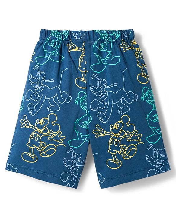 Babyhug Disney Single Jersey Knit Half Sleeves T-Shirt & Shorts Night Suit With Mickey Mouse Graphics - Navy Blue