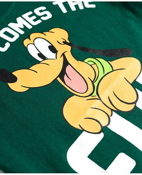 Babyhug Disney Single Jersey Knit Half Sleeves T-Shirt & Shorts Night Suit With Pluto Graphics - Green