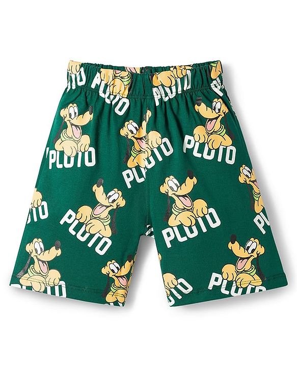 Babyhug Disney Single Jersey Knit Half Sleeves T-Shirt & Shorts Night Suit With Pluto Graphics - Green