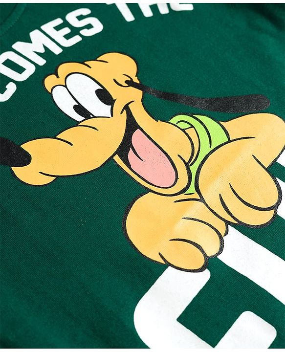 Babyhug Disney Single Jersey Knit Half Sleeves T-Shirt & Shorts Night Suit With Pluto Graphics - Green