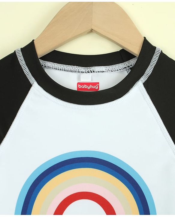 Babyhug Raglan Full Sleeves Rainbow Printed Two Piece Swimsuit - Black