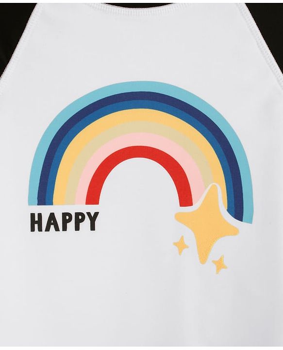 Babyhug Raglan Full Sleeves Rainbow Printed Two Piece Swimsuit - Black