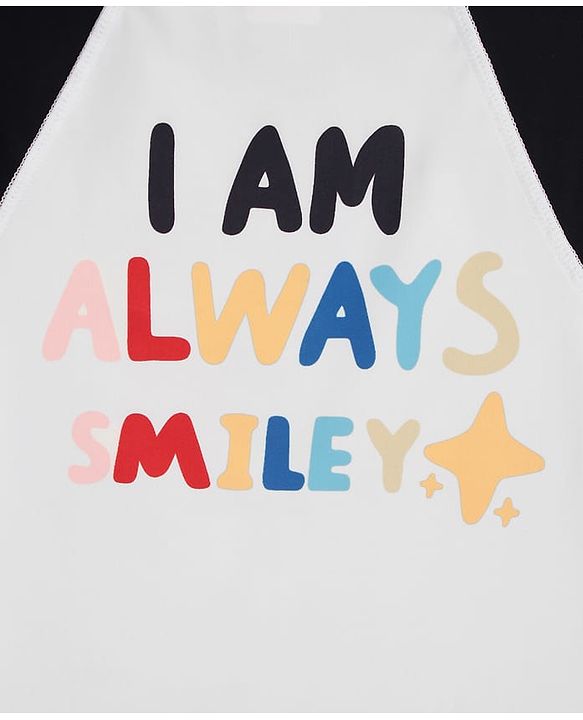Babyhug Raglan Full Sleeves Rainbow Printed Two Piece Swimsuit - Black
