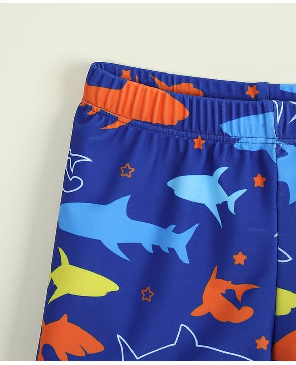 Babyhug Sea Life Printed Swimming Trunk With Cap - Navy Blue