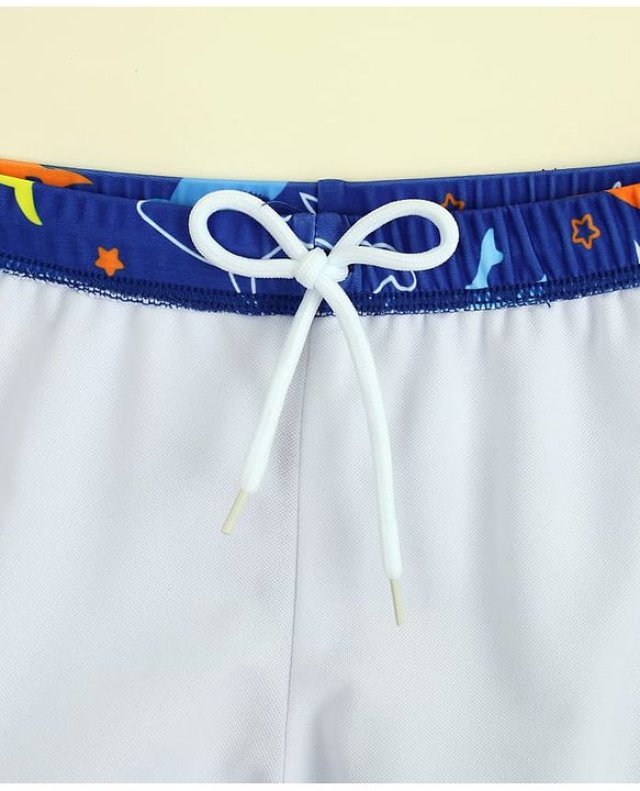 Babyhug Sea Life Printed Swimming Trunk With Cap - Navy Blue