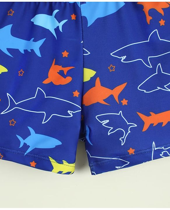 Babyhug Sea Life Printed Swimming Trunk With Cap - Navy Blue
