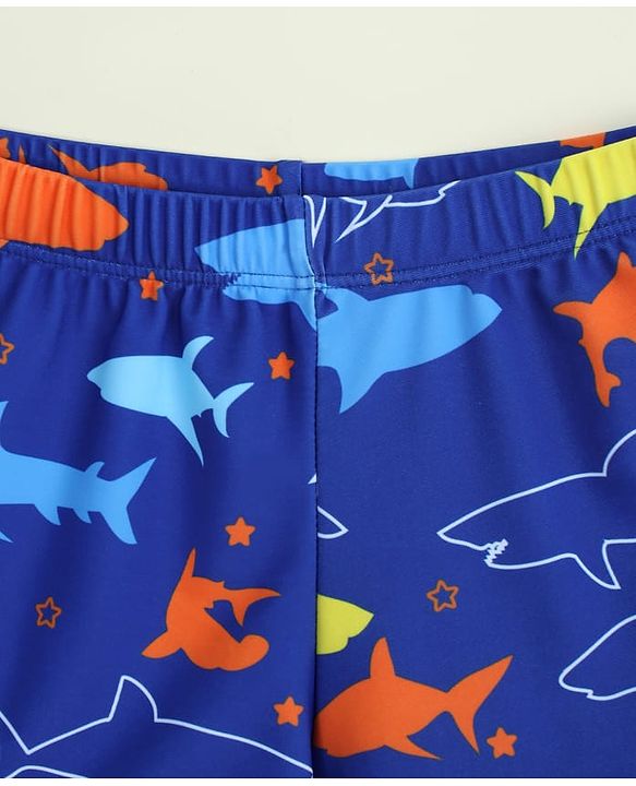 Babyhug Sea Life Printed Swimming Trunk With Cap - Navy Blue