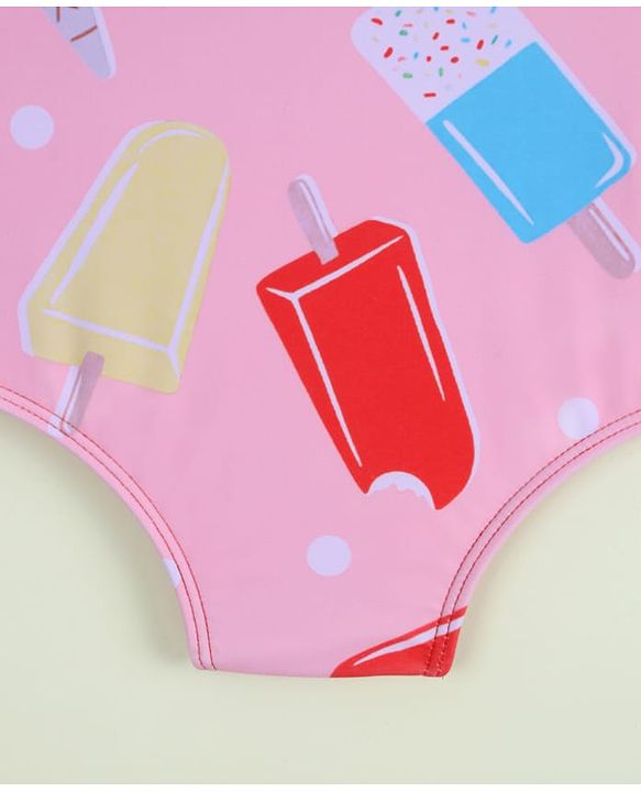 Babyhug Sleeveless Ice Cream Printed V Cut Swimsuit - Pink